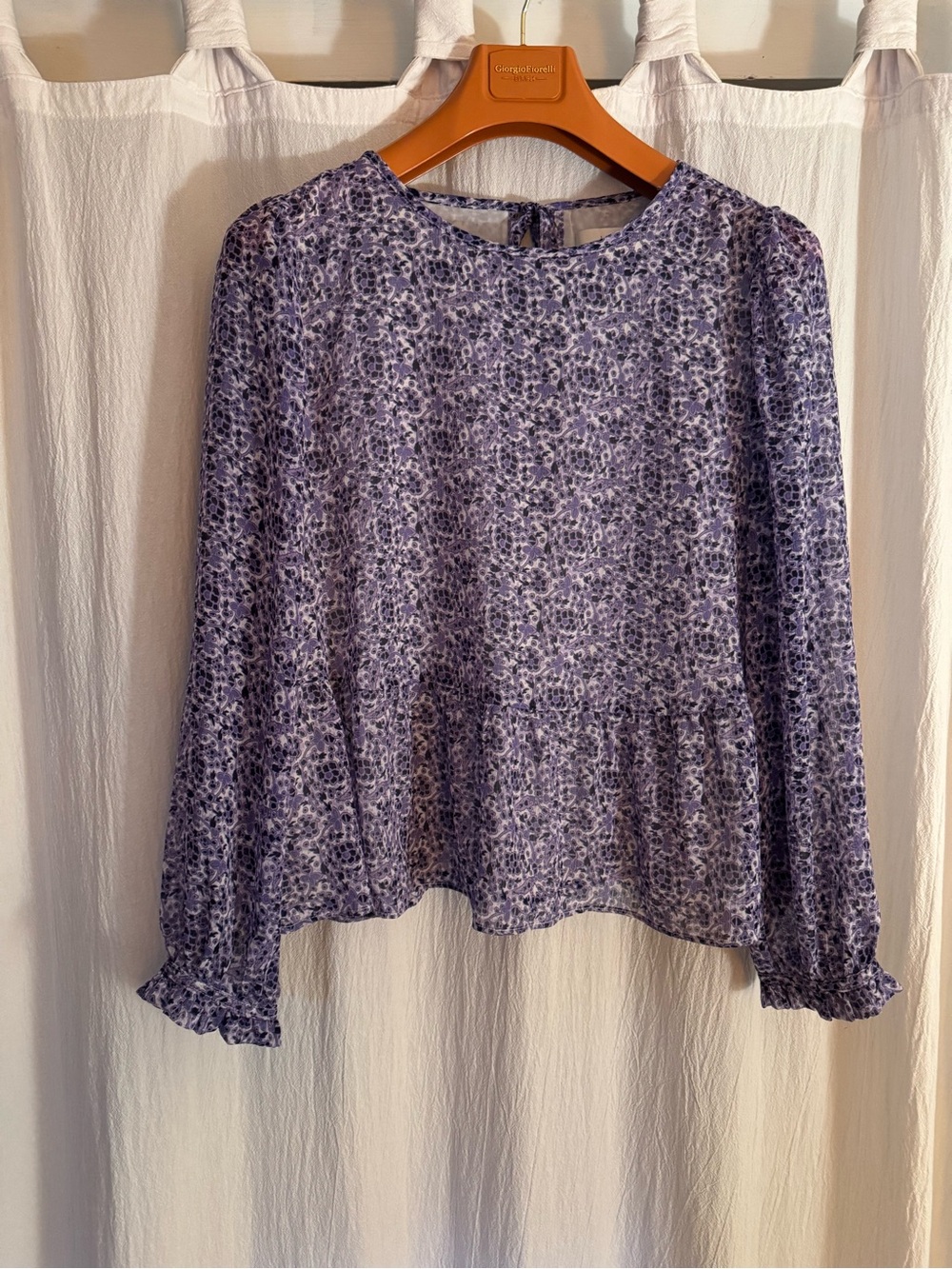 LOFT Lavender Floral Peplum Long-Sleeve Blouse